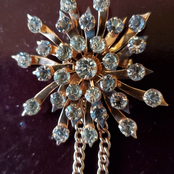 Vintage La Rue Copper Grey to Clear Rhinestones Starburst Sweater / Scarf Pins - Picture 3 of 9